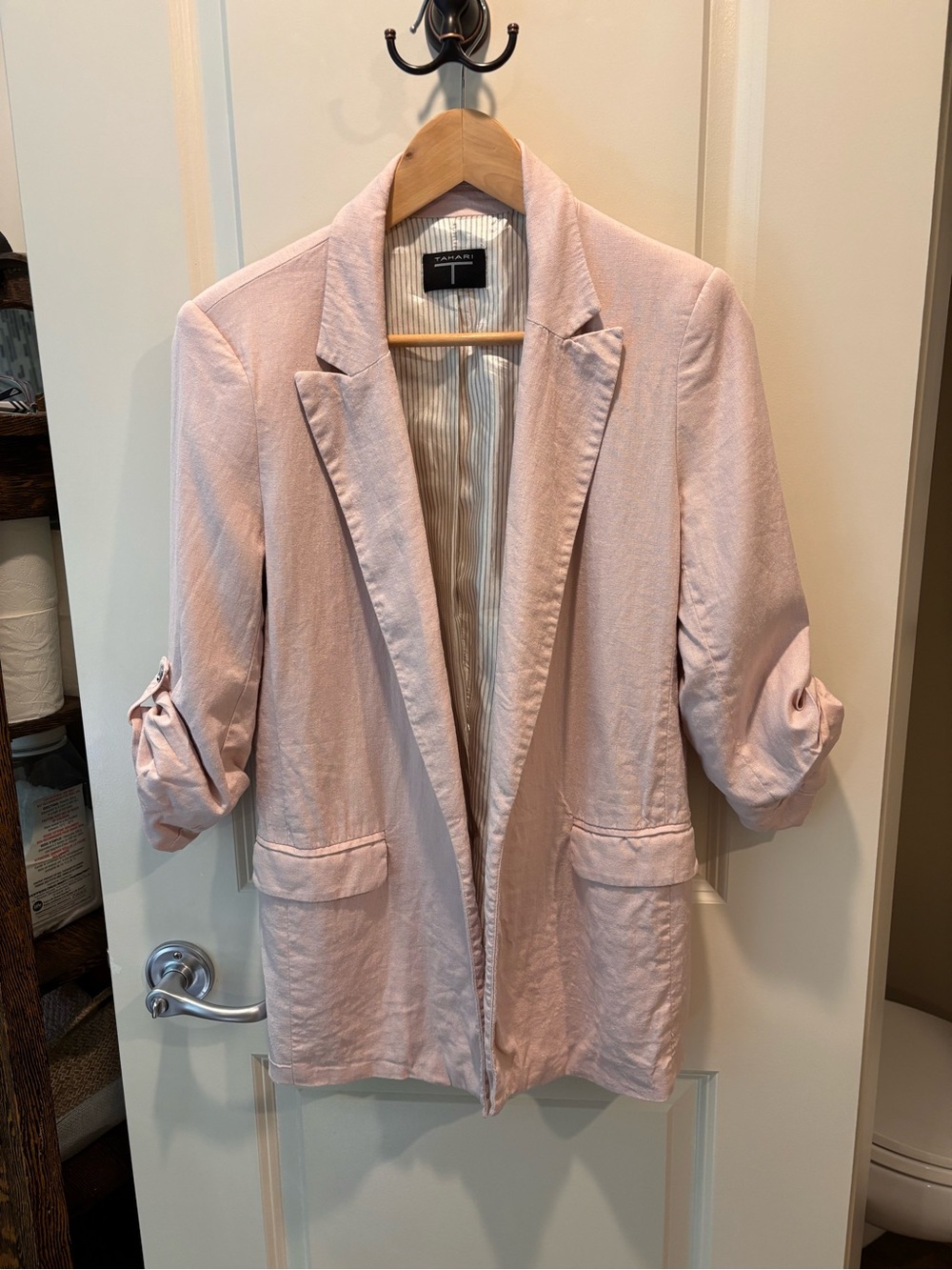 Tahari Light Pink Rolled-Sleeve Blazer